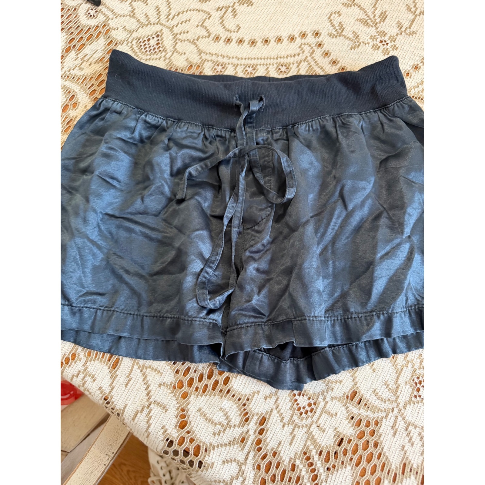 Pj Harlow Jackie Satin Lounge Shorts Navy Blue Ribbed Waistband Xs